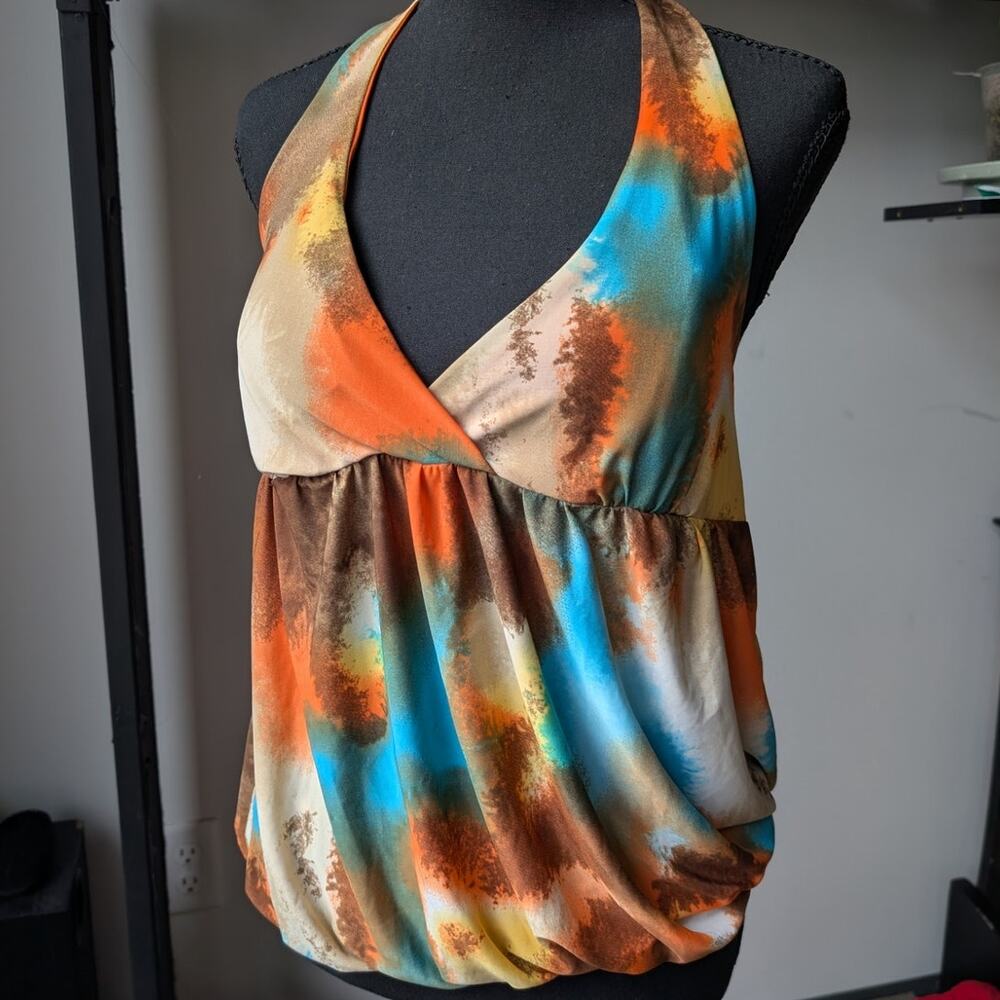 GOLD FLAVA Y2K Bubble Hem Halter Top Size S/M Slinky Indie Sleaze Boho Lyrca